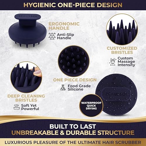 Miniatura 4 de BEAUXSOI Cepillo de silicona suave para champú y exfoliante para el cuero cabelludo, masajeador para el crecimiento del cabello, depurador de cuero
