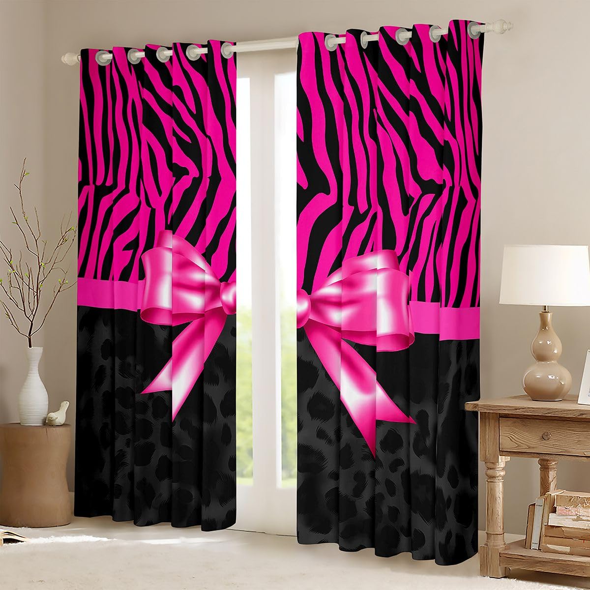 Loussiesd Zebra Leopard - Trattamenti per finestre, 2 pannelli W46*L54
