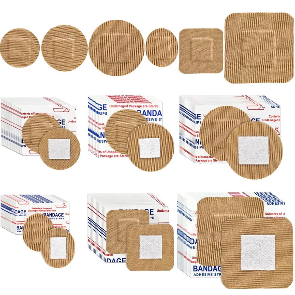 120pcs Small Bandage Bulk Round Oval Square Face Fabric Adhesive Bandages(Round Oval Square)