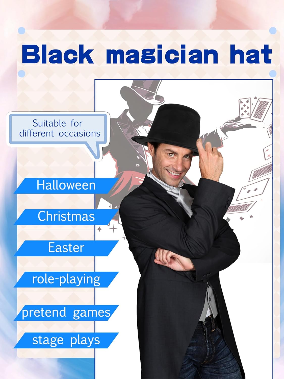 30 Pack Adult Black Top Hats Bulk Plastic Magician Top Hat Dress Top Hat for Men Women Masquerades Party Supplies