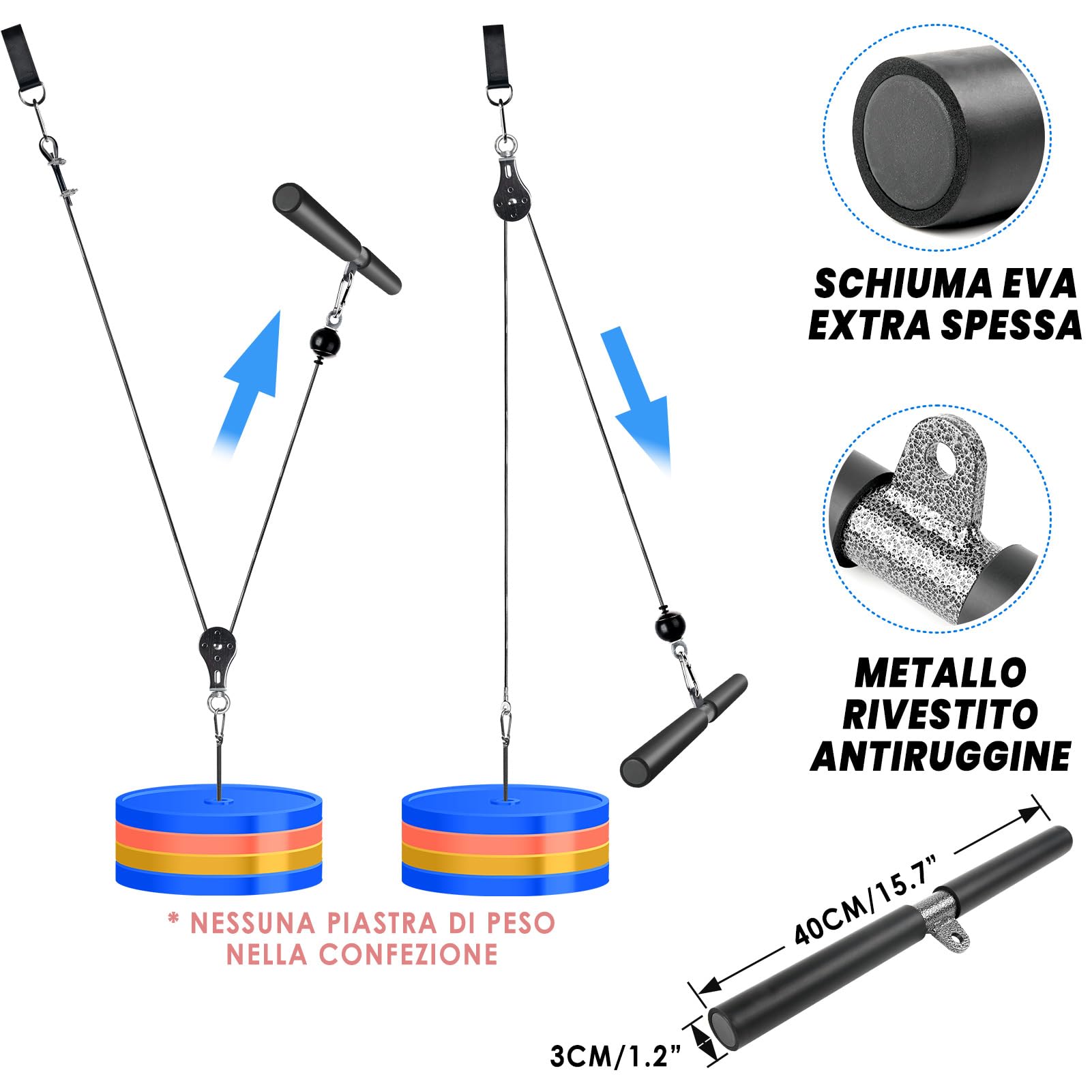 Puleggia Palestra Casa con Barra Dritta, Fitness Cavi Carrucola Palestra LAT Machine per Pull Down, Accessori Casa Attrezzi per Tricipiti Bicipiti Curl Allenamento