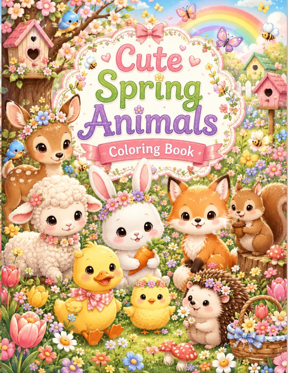 Cute Spring Animals Coloring Book: Adorable Baby Animals and Springtime Scenes to Color