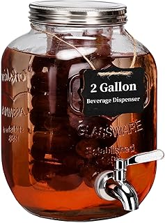 2 Gallon Drink Dispenser with 18/8 Stainless Steel Spigot, Sun Tea Glass...