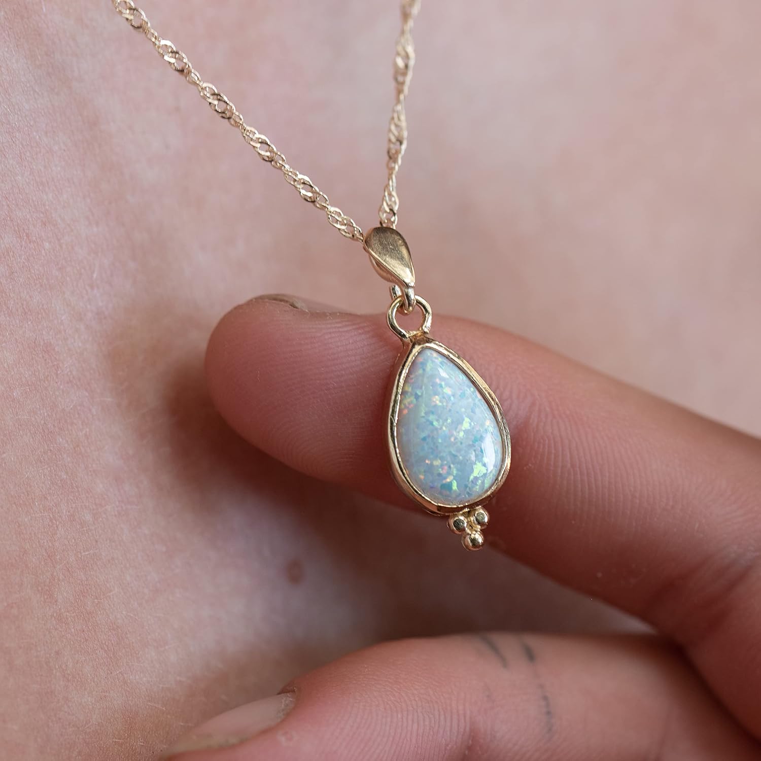 Lianie Opal gold necklace pendant, White Opal teardrop pendant, 14k gold plating necklace for women, Teardrop stone pendant, Birthstone necklace - Image 7