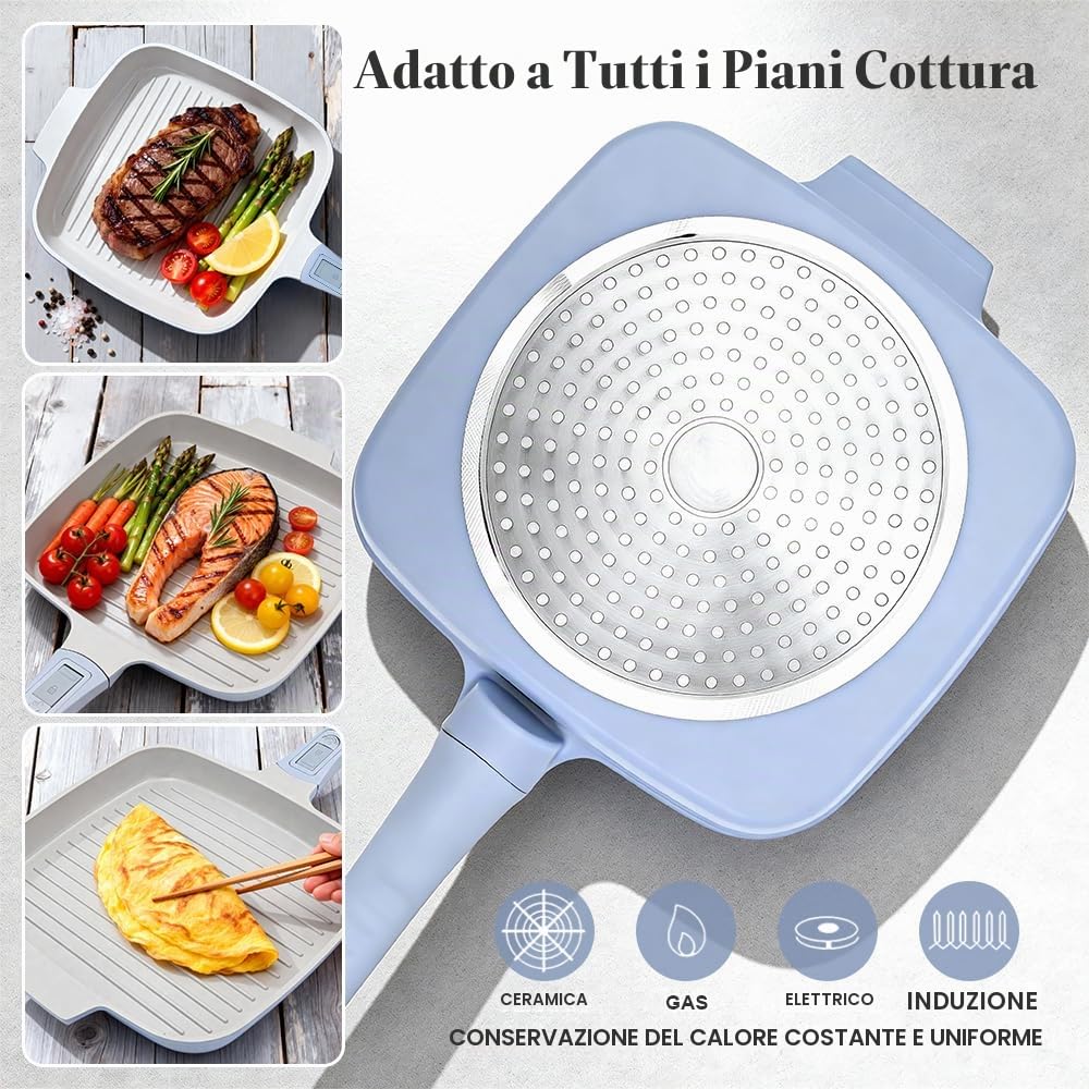 RANX INGST Bistecchiera in Ceramica 26 x 24 cm con Coperchio, Blu