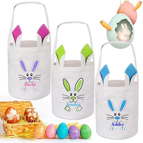 Miniatura 10 de Touber - Cesta de Pascua personalizada para niños, paquete de 4 bolsas de cesta de Pascua para niños, cesta de conejo de Pascua, regalos