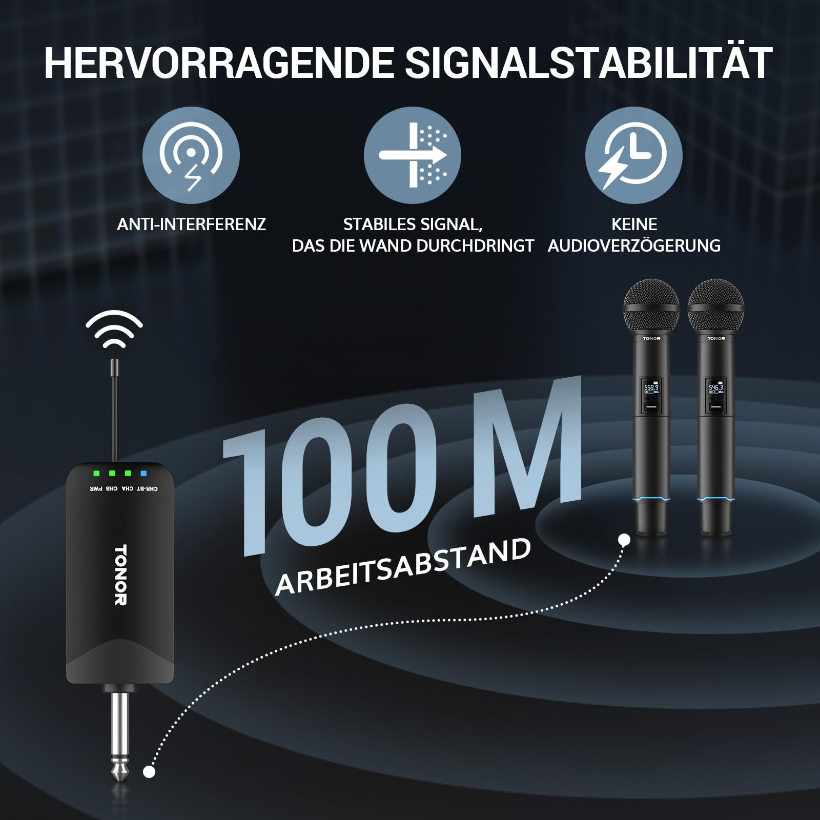 TONOR Funkmikrofon Set Wiederaufladbar - Bluetooth UHF Mikrofone Für Karaoke