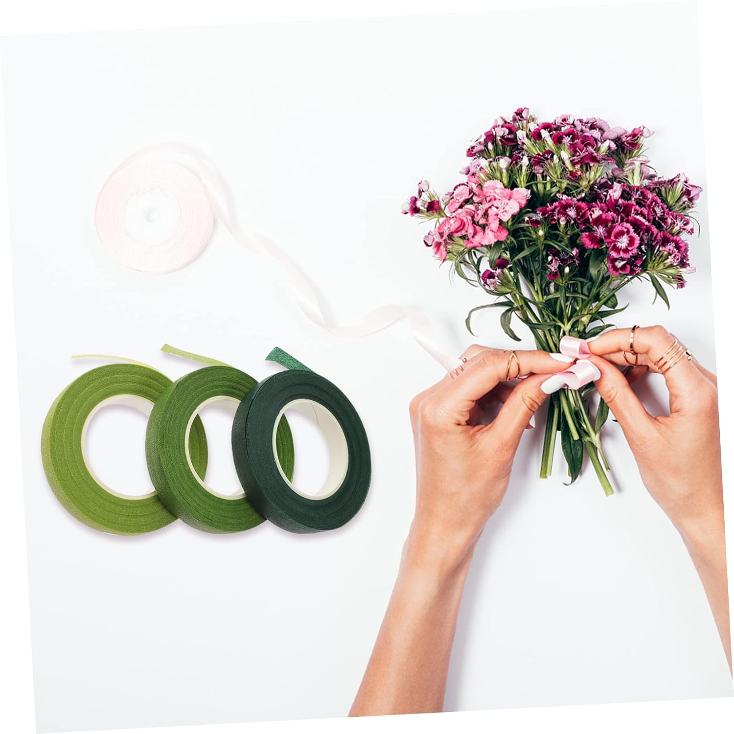 TEHAUX Pack Floral Tape Bouquet Stem Wrapping Tape Secure Floral Wire for Flower Arranging