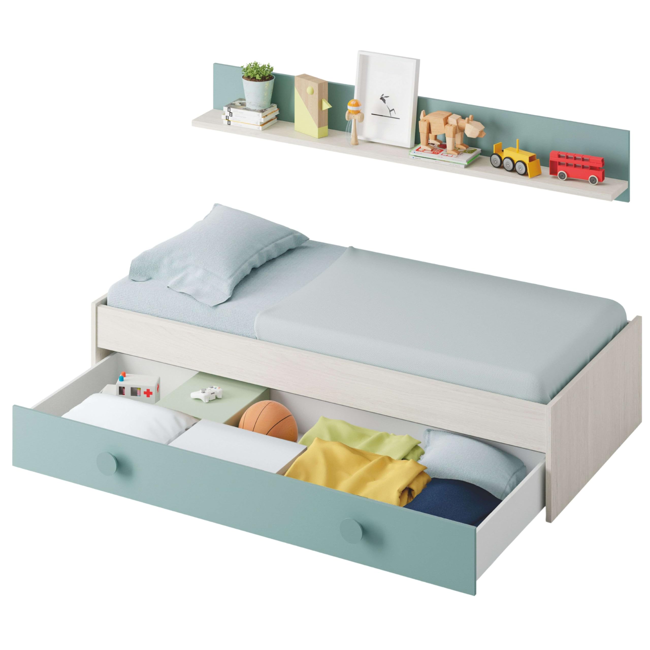 Miroytengo Pack Completo Habitación Juvenil en Color Verde y Blanco Alpes Muebles Dormitorio Infantil con Somier Incluido