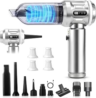 Citybee Aspirador de Mano sin Cable - Aspirador Coche Potente 25.000 Pa - 4 en 1 Aspirar y Soplado, Motor sin Escobillas - 3 Niveles, Luz LED, USB-C - Coche Hogar Pelo de Mascotas