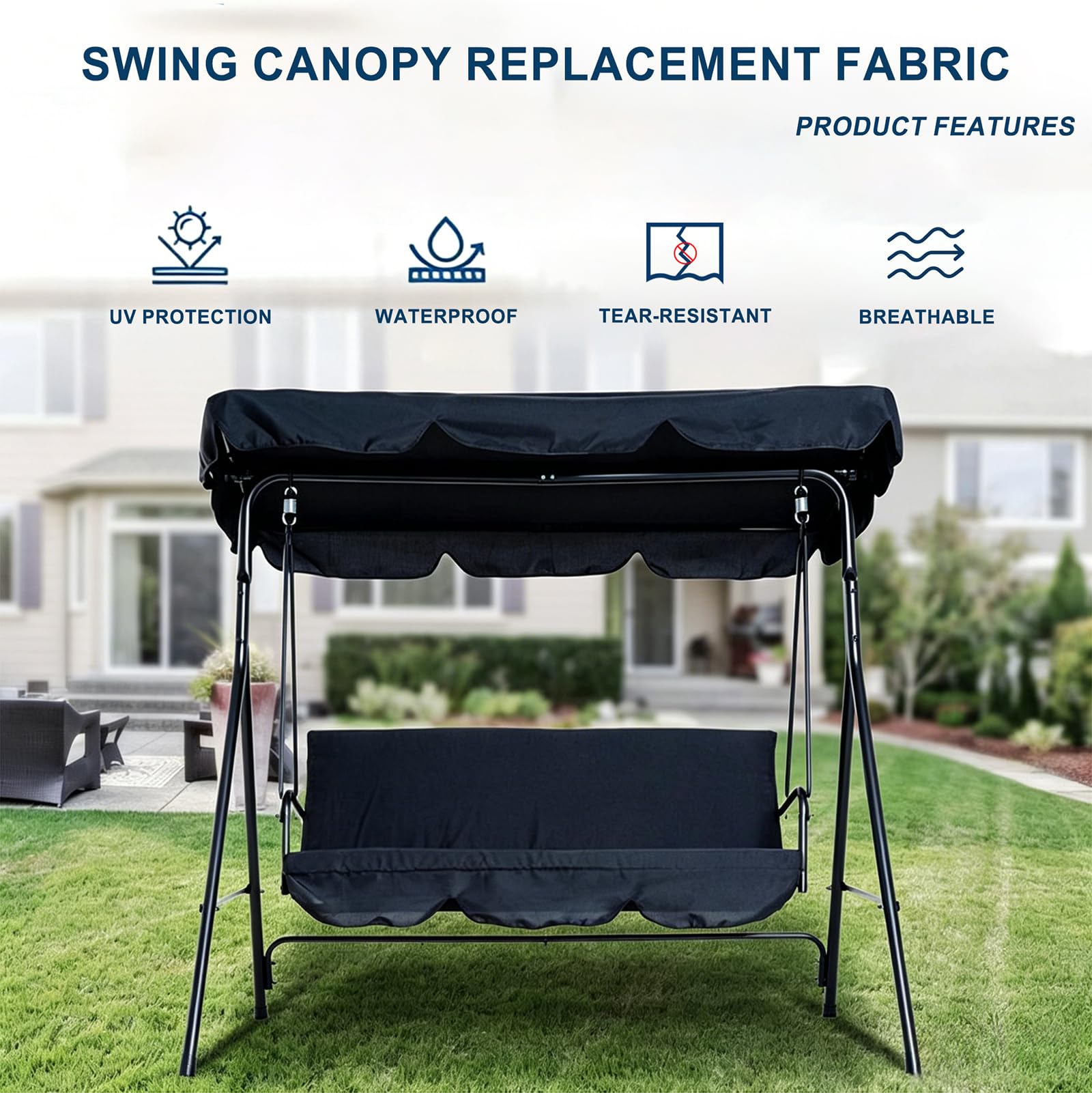 Generico Copertura Dondolo 2-3 Posti,Tetto di Ricambio per Dondolo da Giardino in Tessuto Oxford 210D,Antivento, Anti-UV, Resistente, a Prova di Strappo,07,164x 114x15cm