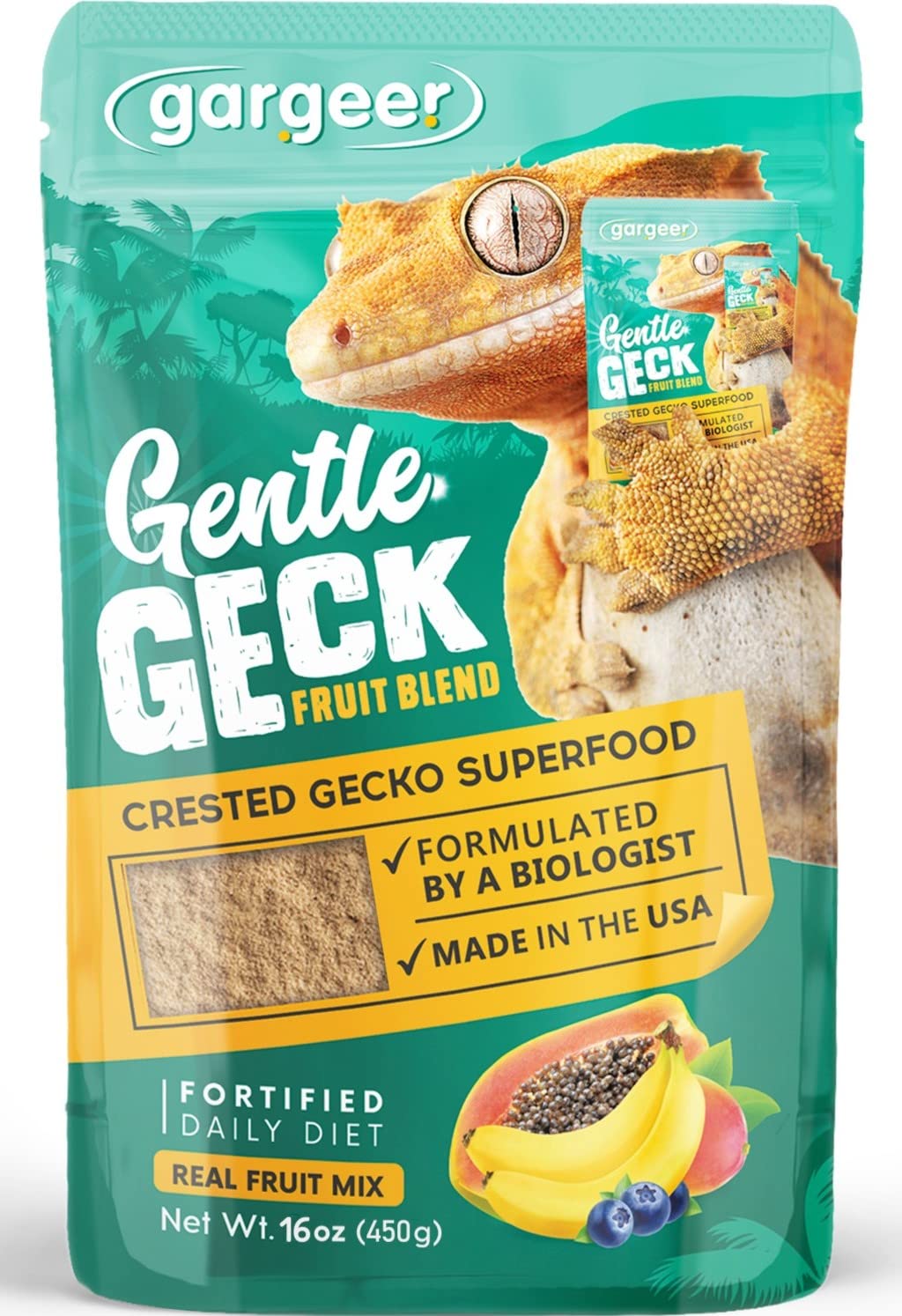 Gargeer 16oz Complete Crested Gecko Food Diet. Premium Ingredients Mix, Ready to Use Freshly Made Powder. Unique Superfood Formula, Developed & Made