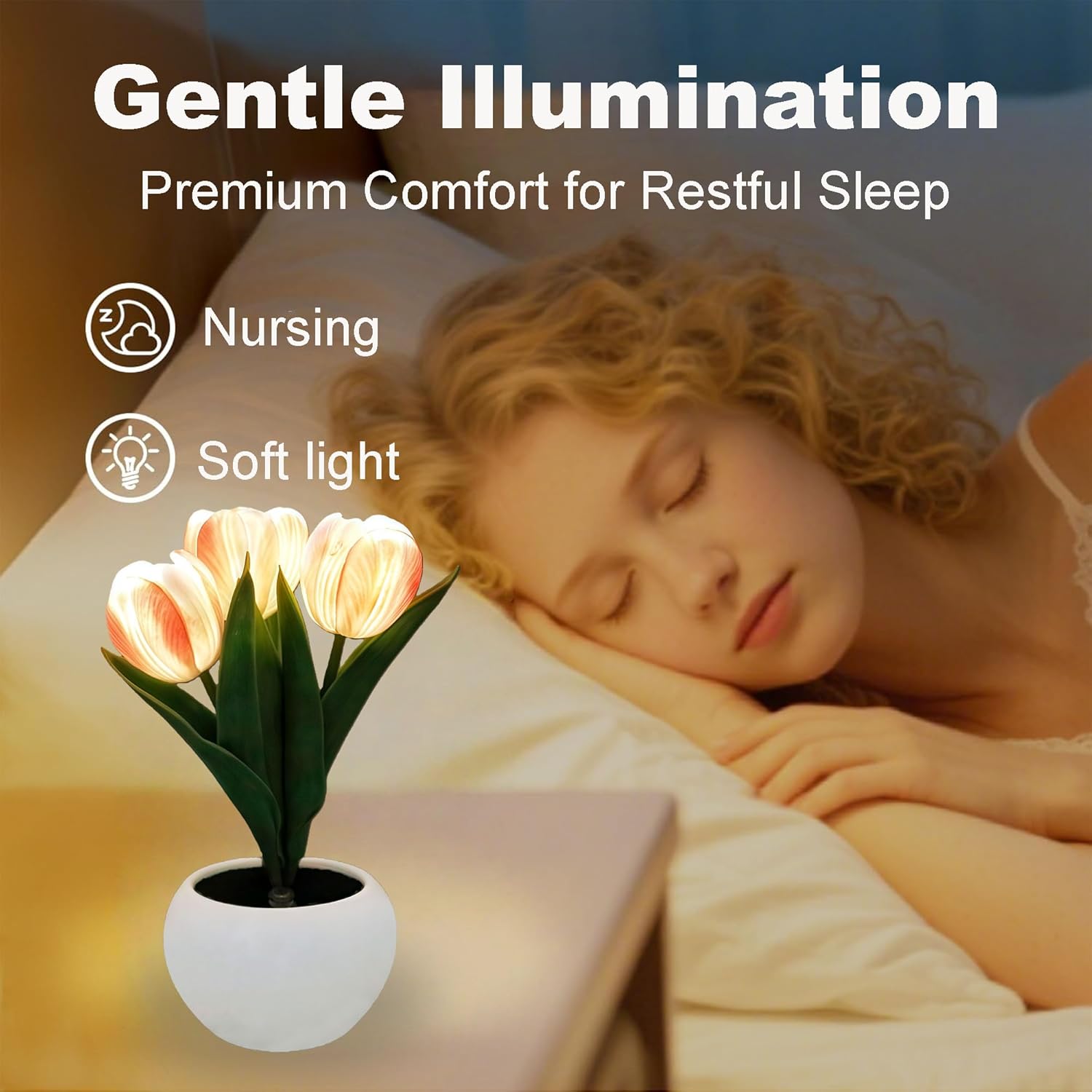 Tulip Flower Table Lamp Pink LED Desk Night Light with Vase, Artificial Flower Decor for Bedroom, Living Room, Elegant Centerpiece for Wedding Birthday Party, Home Decor Gift