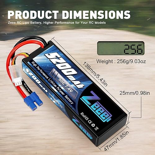 Miniatura 4 de Zeee 2S Lipo Battery 5200mAh 7.4V 50C Estuche rígido Batería EC3 Conector 2 baterías con 1 bolsa de seguridad Lipo Bolsa ignífuga a prueba de