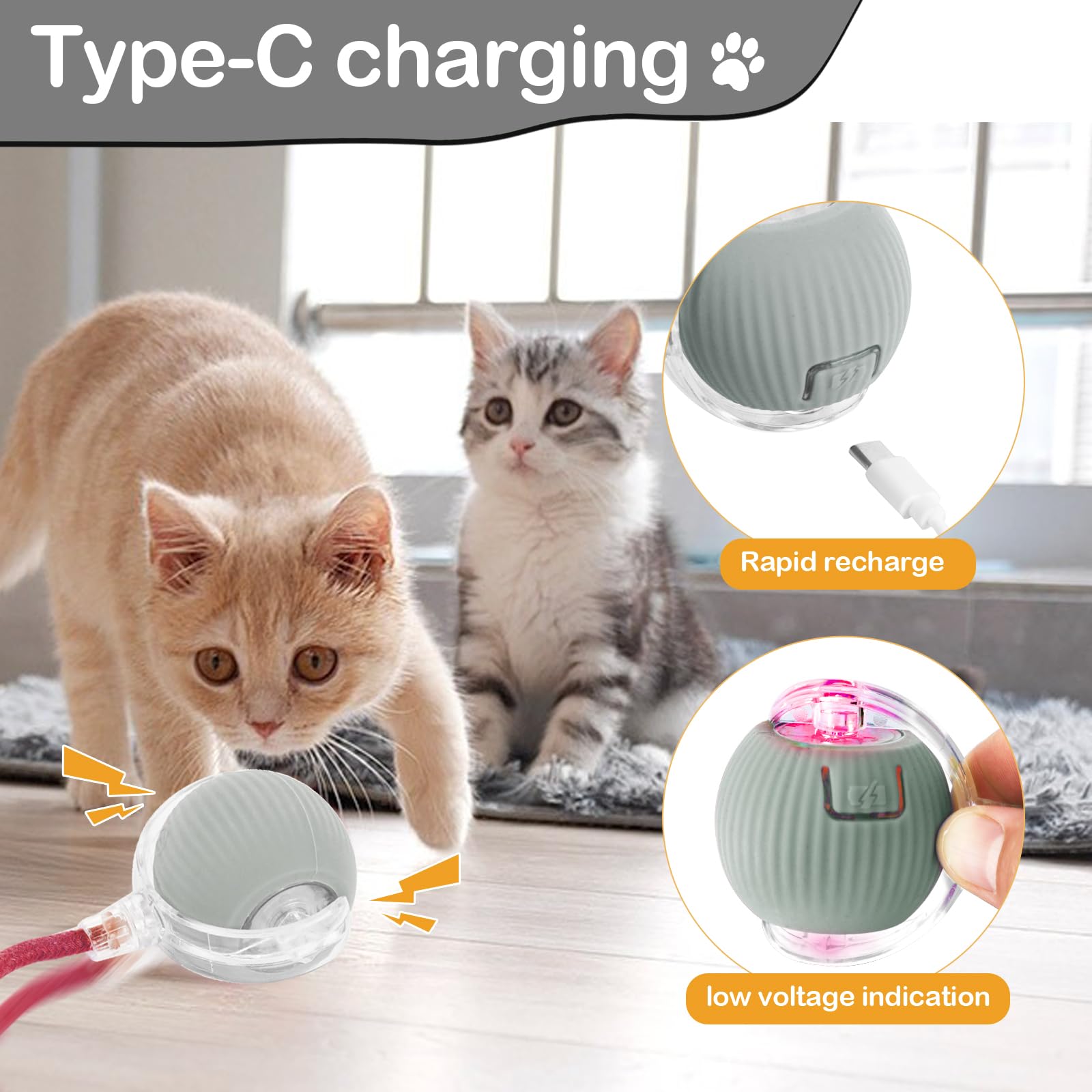 Giocattoli Per Animali Giocattolo Interattivo Per Gatti Kyduu - Palla Automatica Con 3 Modalità | Ricaricabile USB Gioco Gatto Ricaricabile Gioco Interattivo Gatto