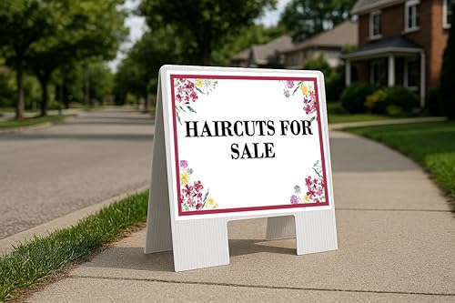 Haircuts For Sale Spring Flowers Plum Pink A-Frame Double Sided