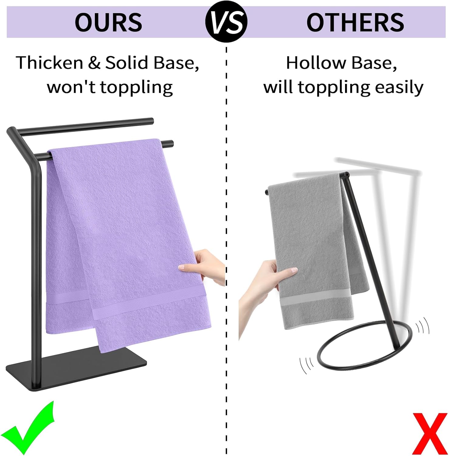 LSK Hand Towel Stand, Black Bathroom Towel Holder Stand, Curved F-Shaped Countertop Towel Stand with Heavy Base, 16.6 Inch - Image 4