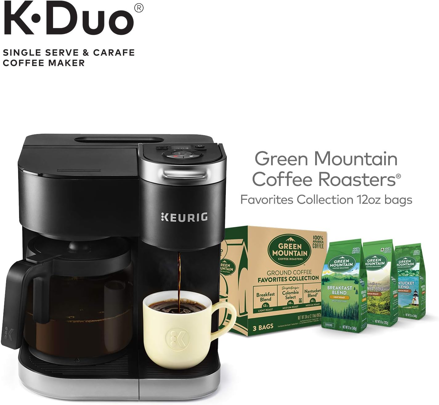 Keurig K-Duo - Cafetera, cápsula K-Cup de una sola porción y jarra de  cerveza de 12 tazas, con colección de favoritos de café molido Green  Mountain, bolsa de 12 onzas, 3 unidades : Todo lo demás - Amazon.com