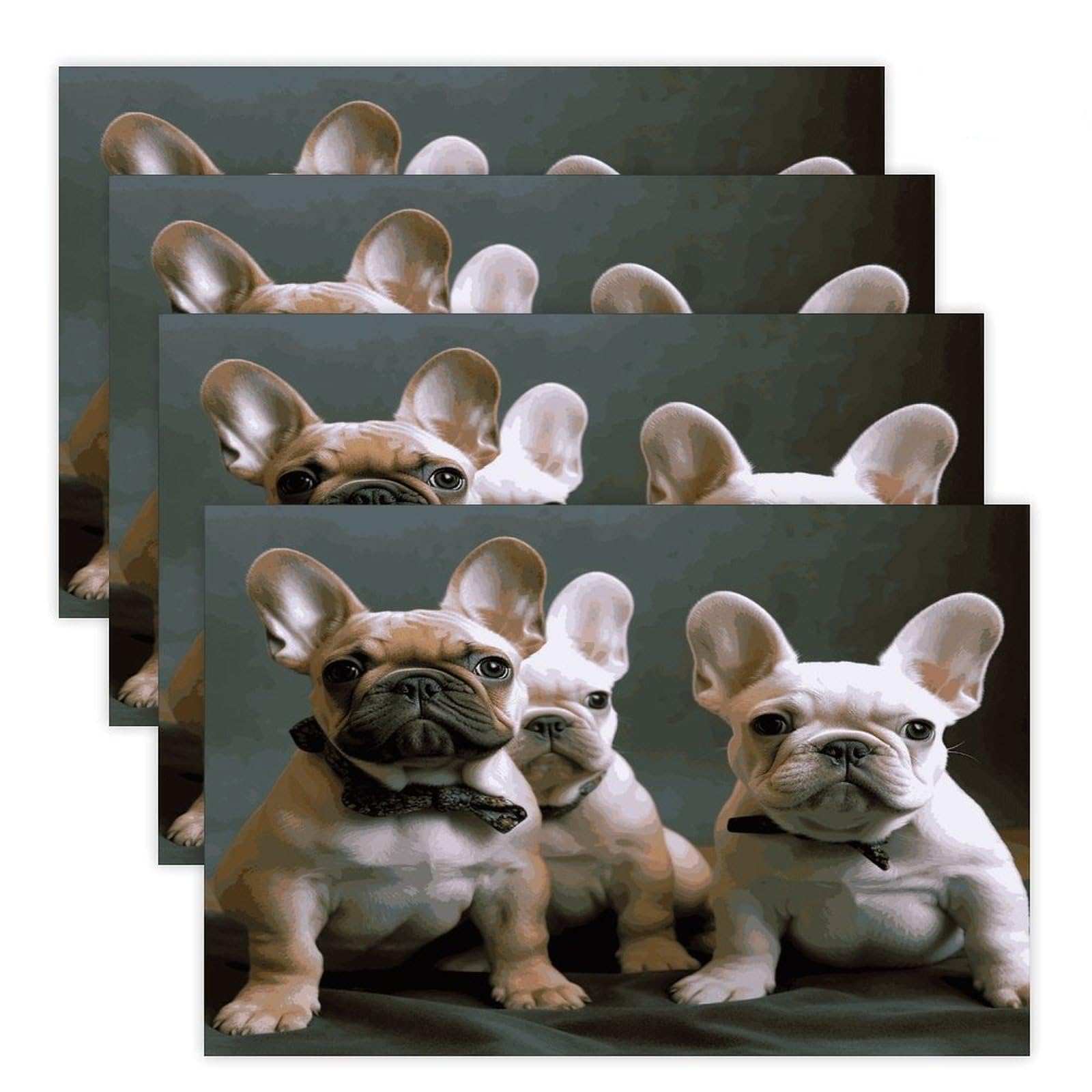 French Bulldog Puppies Placemats Heat-Resistant Washable Place Mats Anti Slip Dining Table Place Mats Wipeable Dining Table Mats Kitchen Decoration Placemats 17.7’’×11.8’’