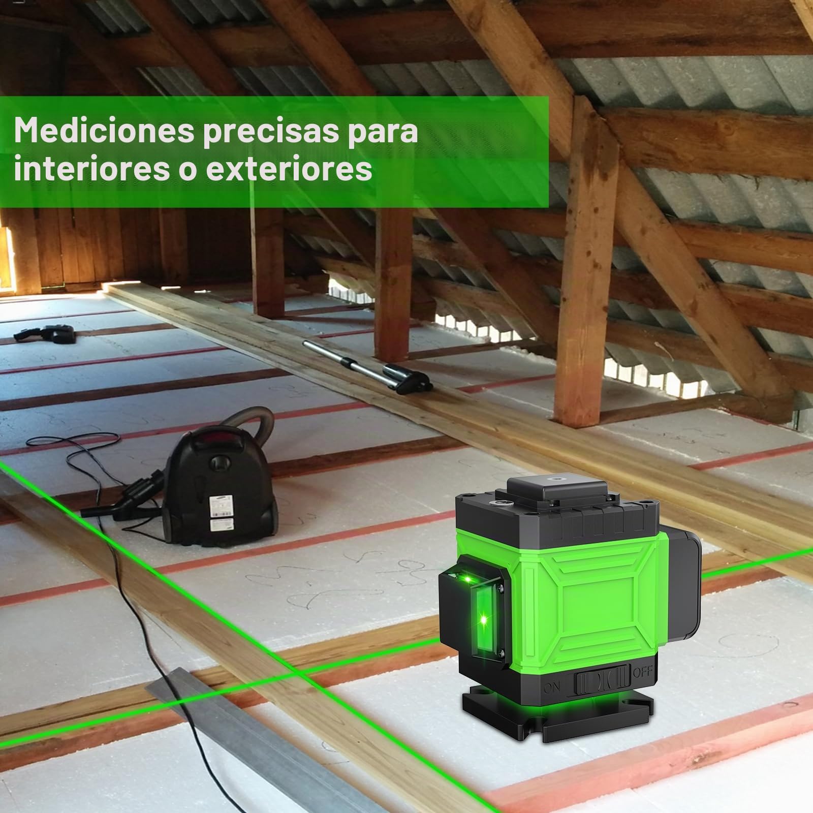 Onherm Nivel Láser Autonivelante 360°, 50 Metros Línea Verde, Láser de Líneas Cruzadas Recargable, Horizontales y Verticales Herramienta de Nivelación para Interior Decoración del Hogar