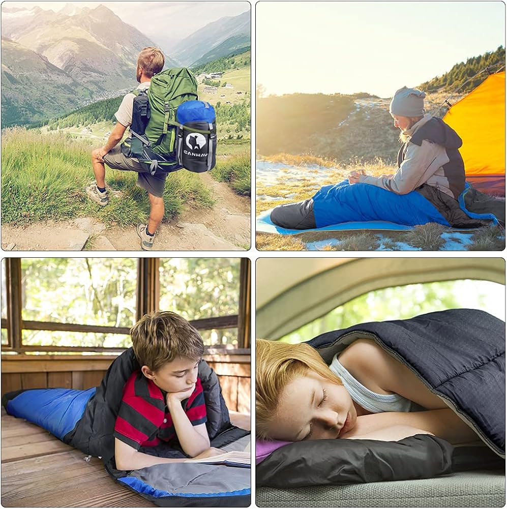 CANWAY Sleeping Bag with Compression Sack, Lightweight and Waterproof for Warm & Cold Weather, Comfort for 4 Seasons Camping/Traveling/Hiking/Backpacking, Adults & Kids, Blue-59°F~ 77°F : Sports & Outdoors