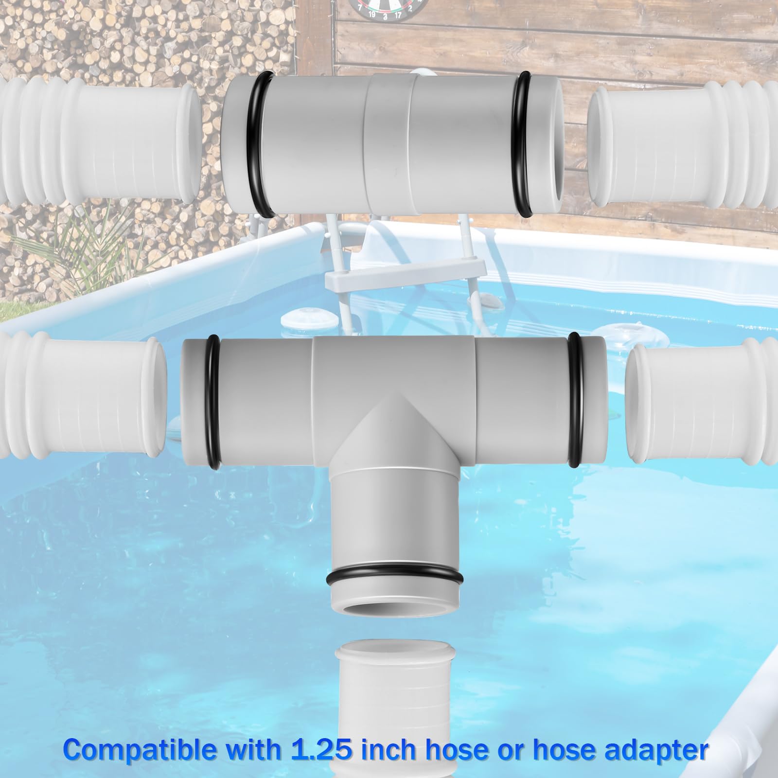 Pushglossy Poolschlauchverbinder, T-Gelenk, Filterpumpen-Schlauchverbinder, Schlauchadapter mit O-Ringen und Unterlegscheiben für oberirdische Schwimmbadteile, Zubehör, Ersatz, 2 und 3 Köpfe (3,2 cm),