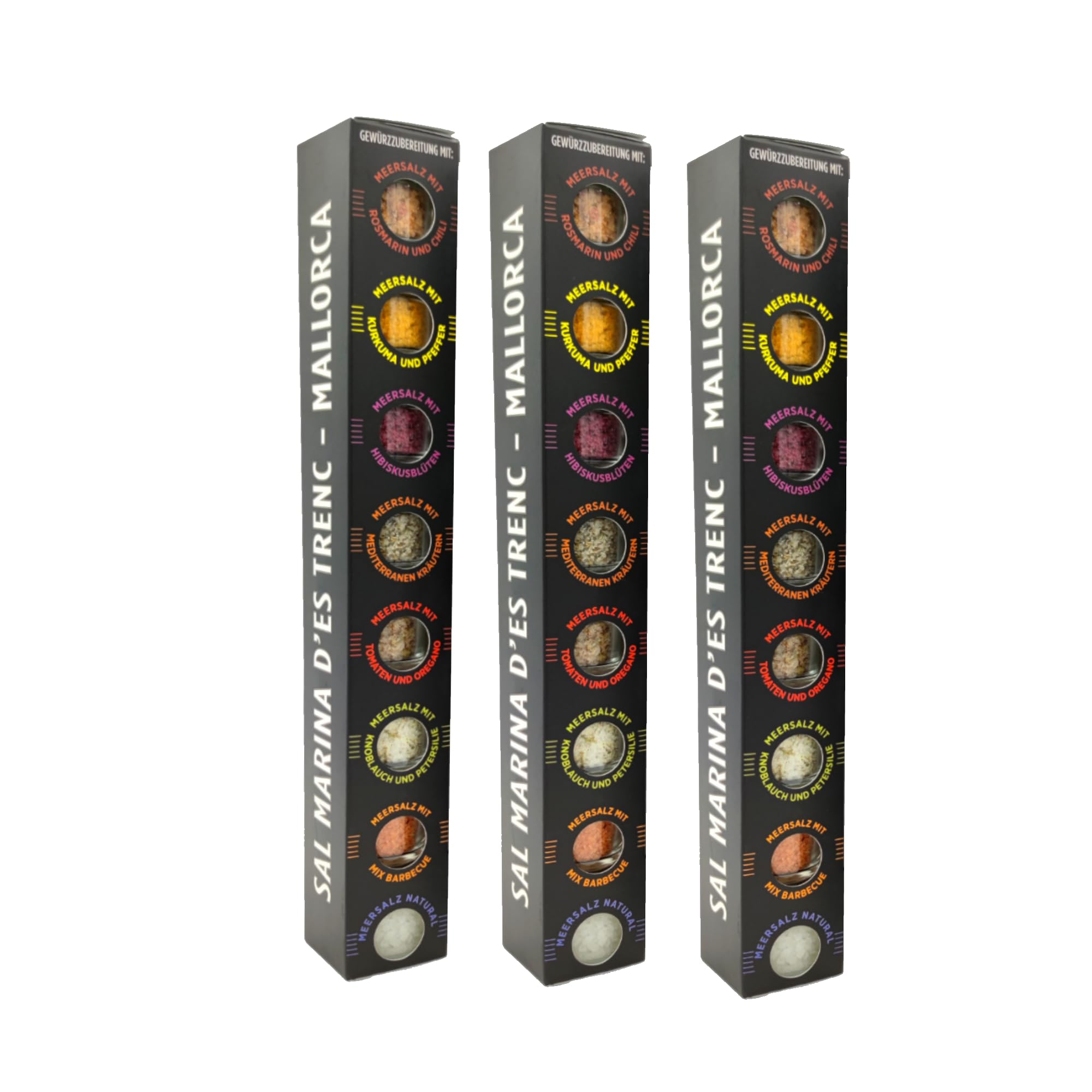 TERRAMAR MALLORCA - 3 x Gourmet Salze 8er Salzset BLACK EDITION, Meersalz und Gewürze aus Mallorca die ideale Geschenkidee (3x200g)