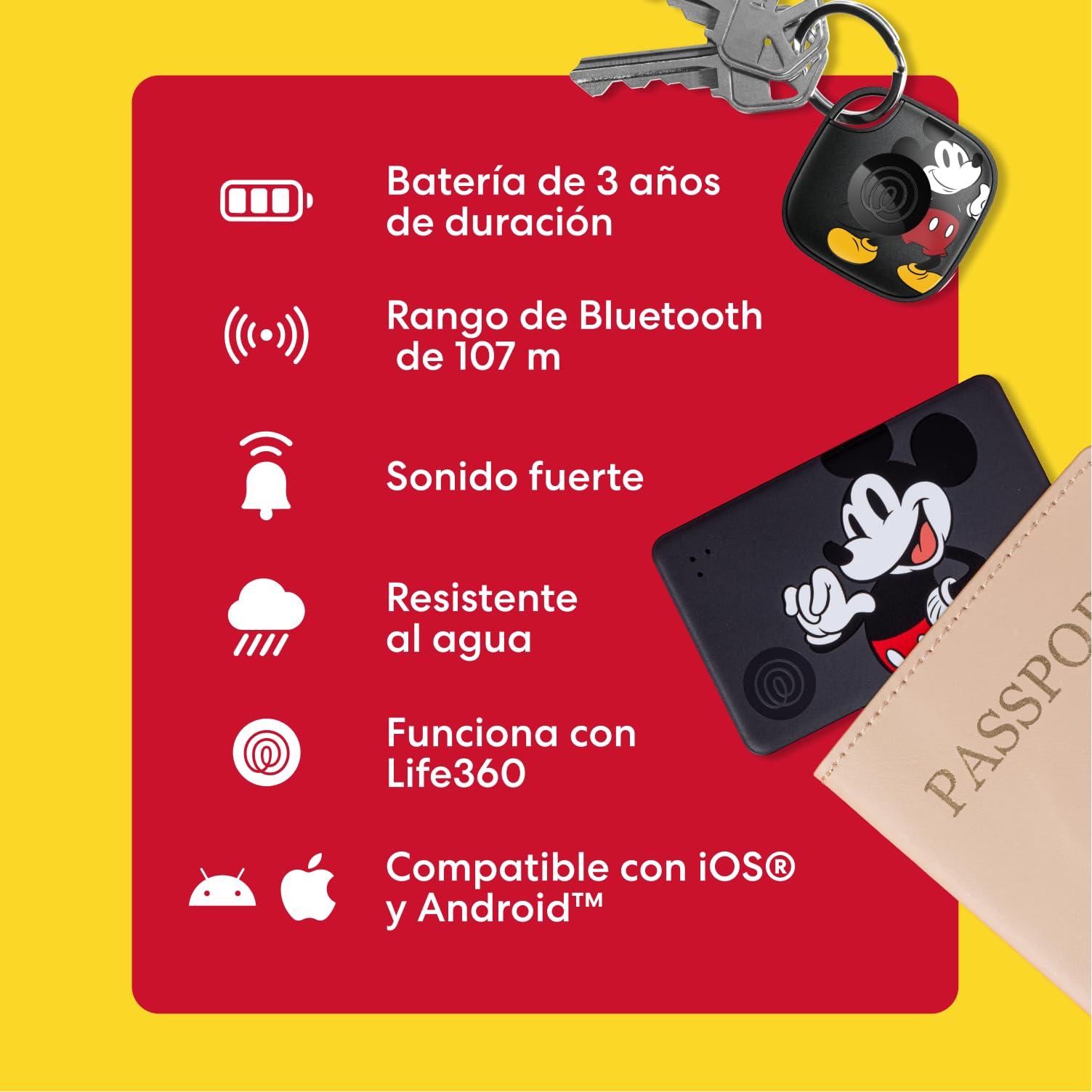 Life360 x Disney Tile - Starter Pack - Localizadores Bluetooth para Llaves, Carteras y Mucho más. Compatible con iOS y Android.Paquete de 2 (Tile Negro/Slim) - Mickey