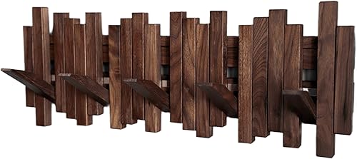 Perchero de madera natural para piano montado en la pared  Gancho de pared abatible 5 ganchos  Gancho de pared para entrada, hecho de nogal negro