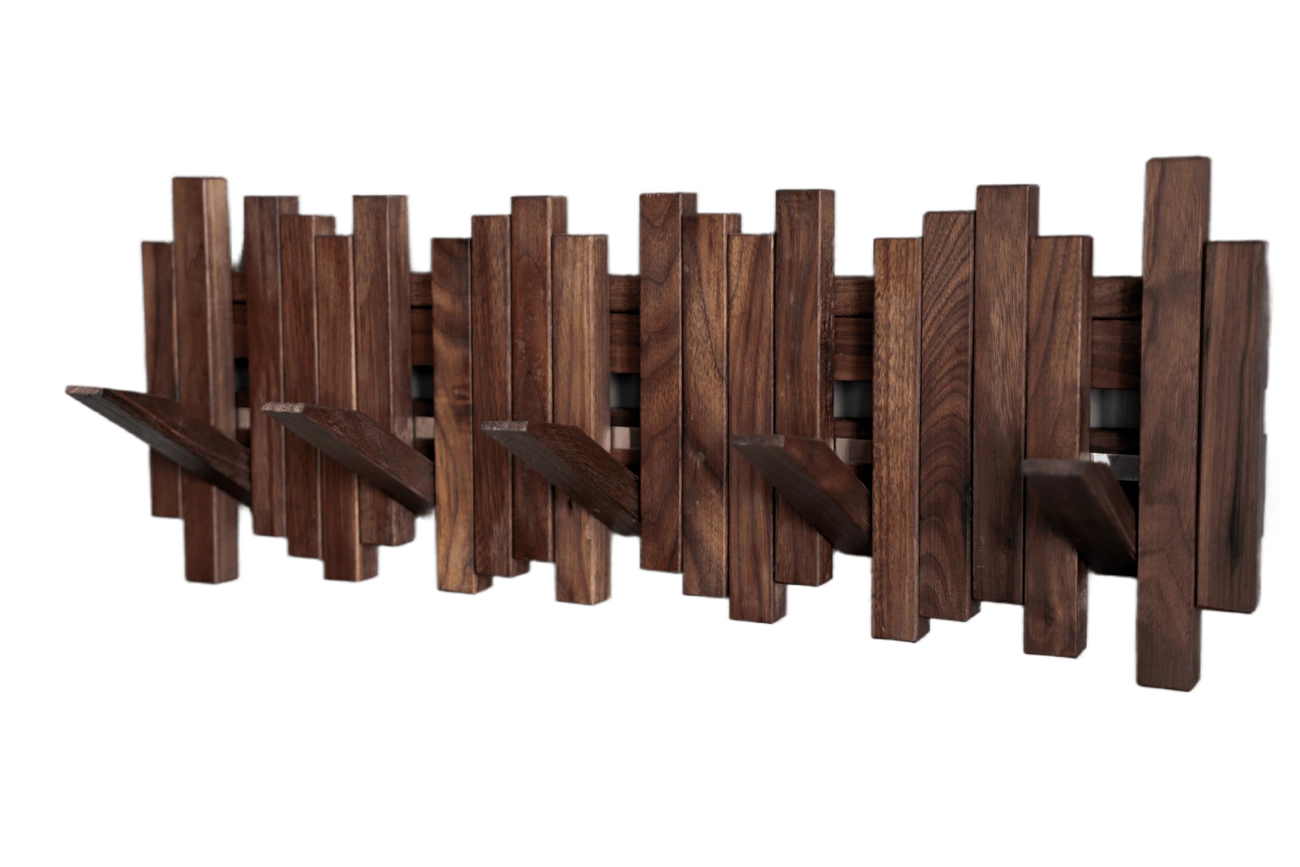 GOGREEBELL Natural Wood Wall Mounted Piano Coat Rack| Coat Rack Wall Mount| Flip Down Wall Hook Rack| Handmade Storage Rack 5 Hooks，