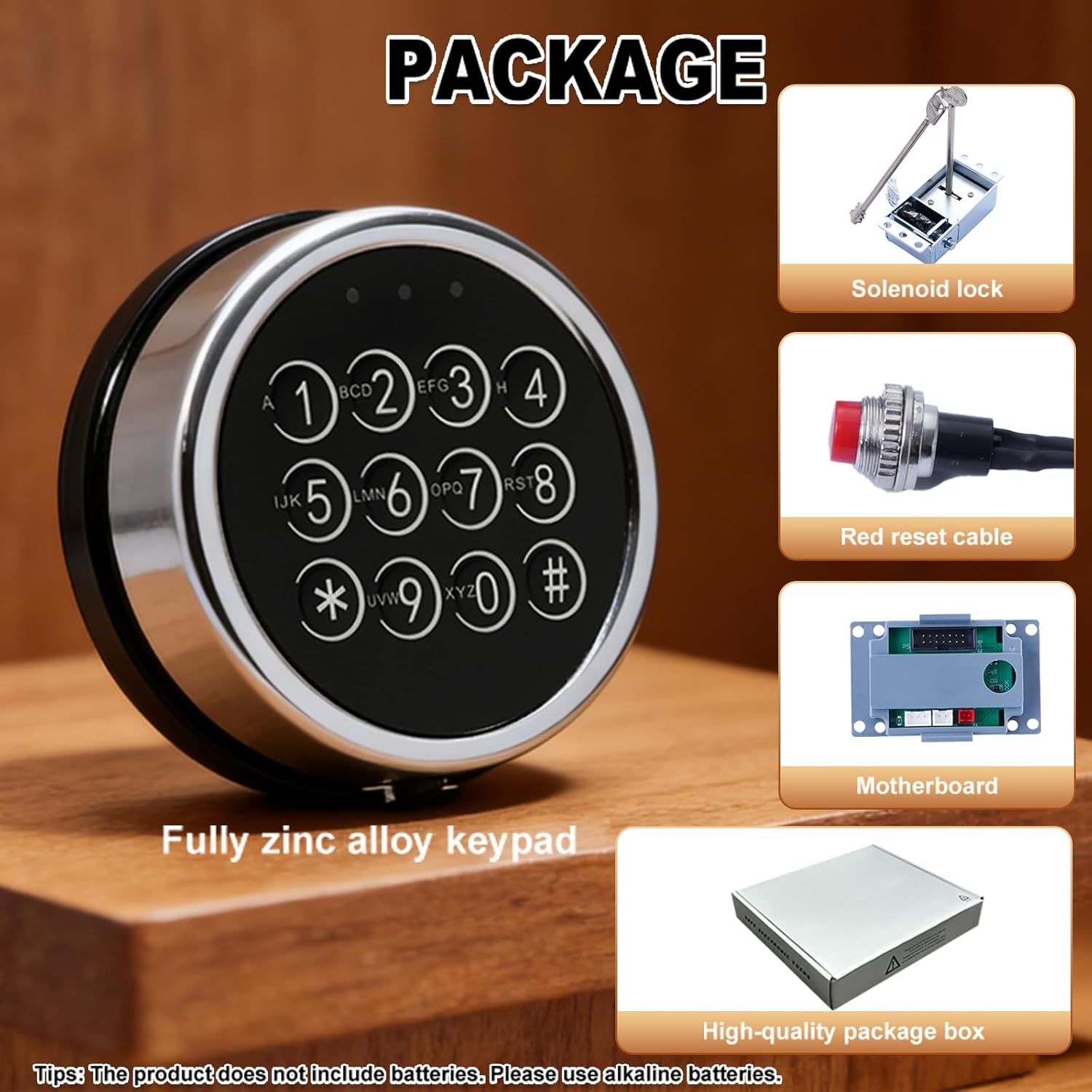 Chrome Keypad Electronic Gun Safe Lock Replacement, Stack on Safe Lock with Solenoid Lock, 2 Override Keys