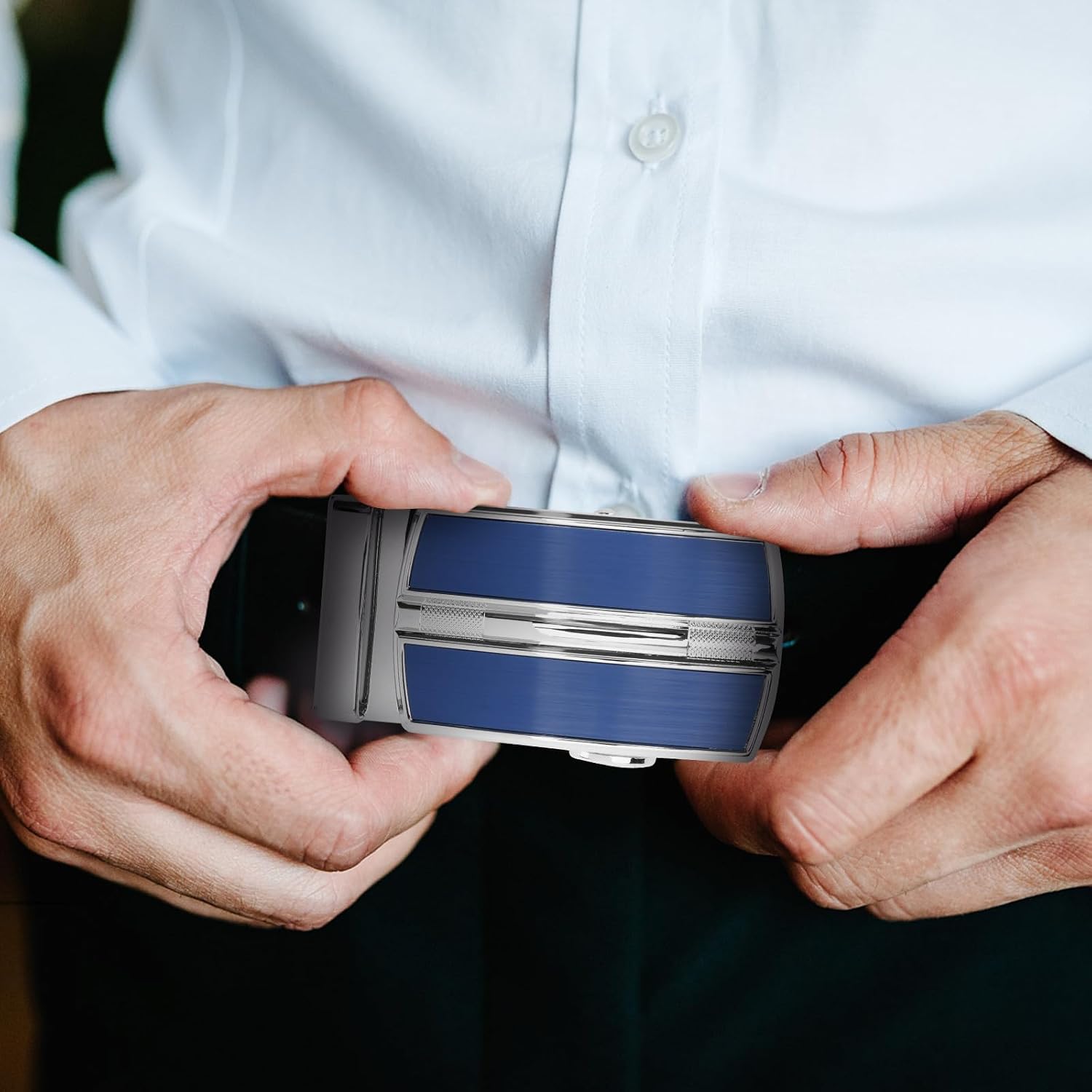 Alasum Men's Alloy Belt Buckle Waist Tightener with Automatic Buckle, Classic Blue Fashion Accessory for Easy Matching Outfits and Practical Use image 4