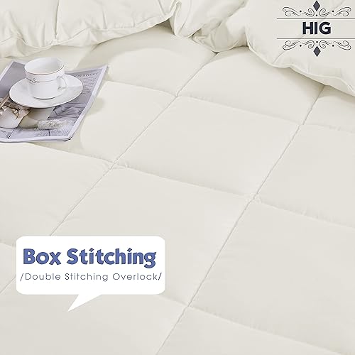 Miniatura 10 de HIG Edredón alternativo de plumón prelavado para todas las estaciones, edredón acolchado con pestañas de esquina, cosido en caja, relleno de fibra