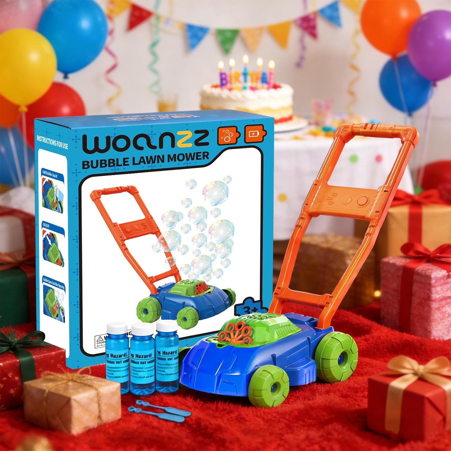 Bubble Lawn Mower for Toddlers 1-3, Automatic Bubble Blowing Machine Pretend Summer Gardening Play Toy for Age 1 2 3 Year Old Boys Girls Indoor Outdoor Use,Green