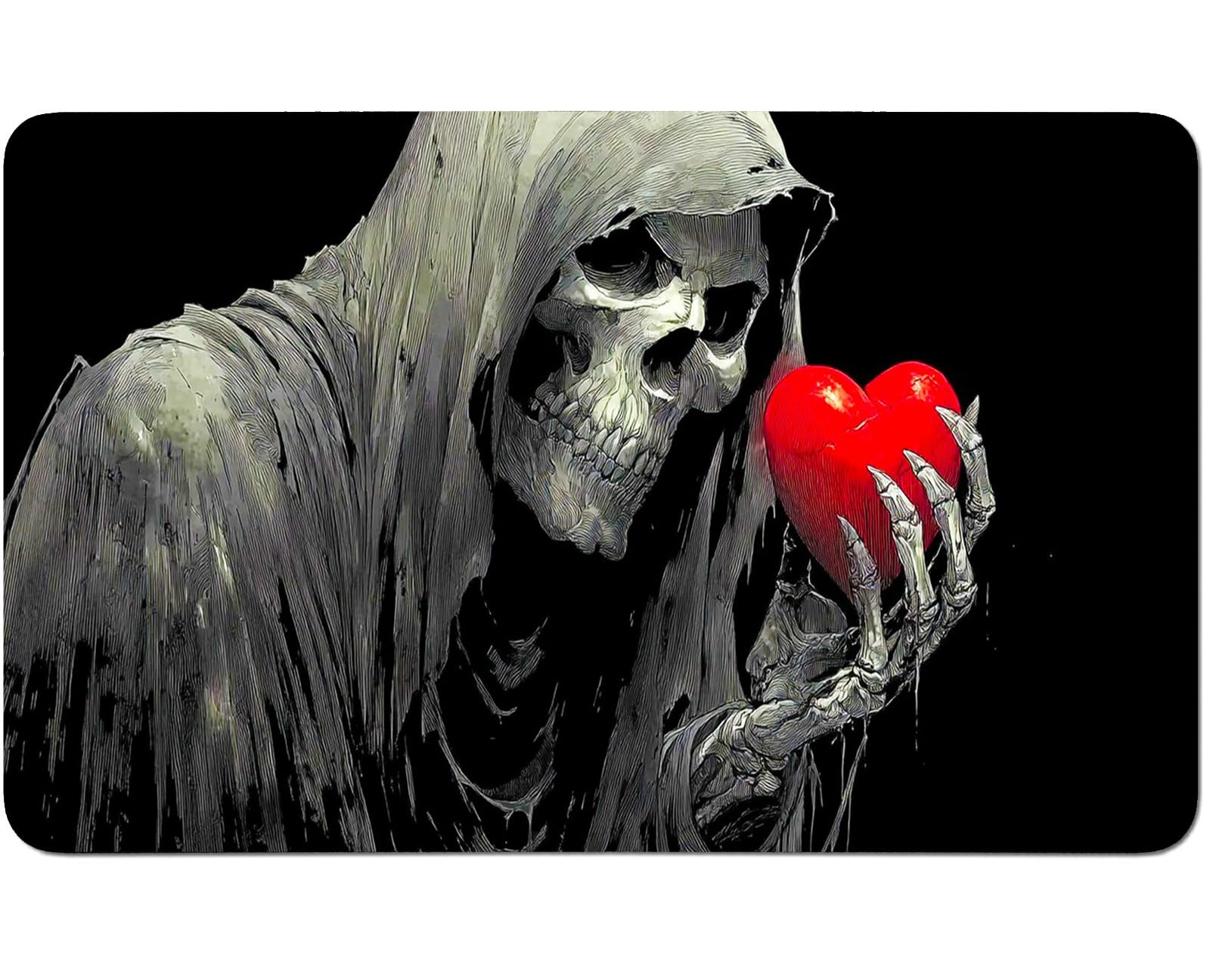 RWUTYTIUL for MTG Card Playmat 24 X 14 Inch with No Zone, Stitched Play Mat for Commander Board TCG RPG CCG Game Desktop Tablet Mouse Pad for Playing Accessories, Love Skull