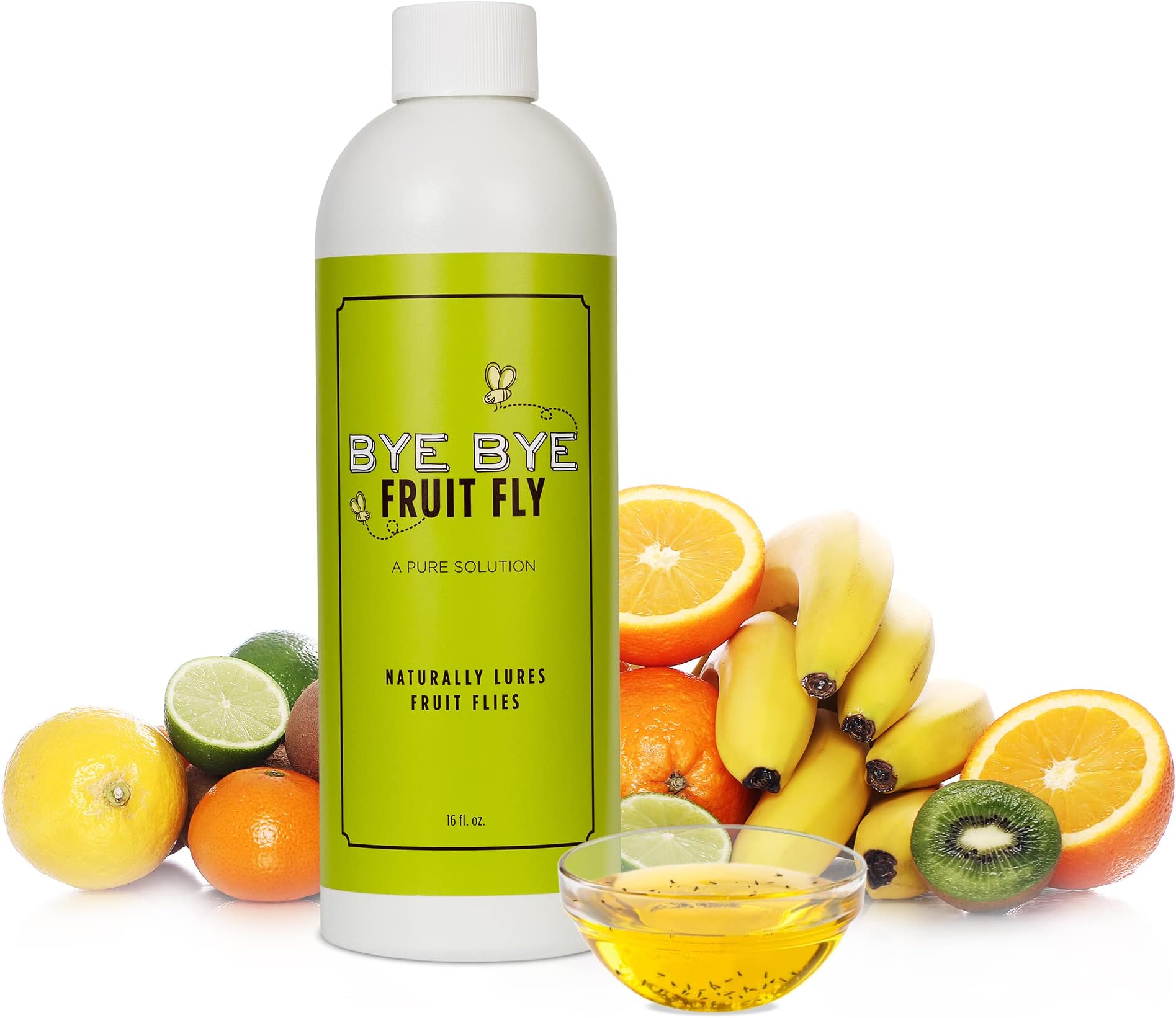 Natural Fruit Fly Killer, Liquid Fly Traps for Indoors, Pure Solution Fruit Fly Traps for Indoors Refill Liquid, Safe Near Pets, Food, & Kids, 16 oz