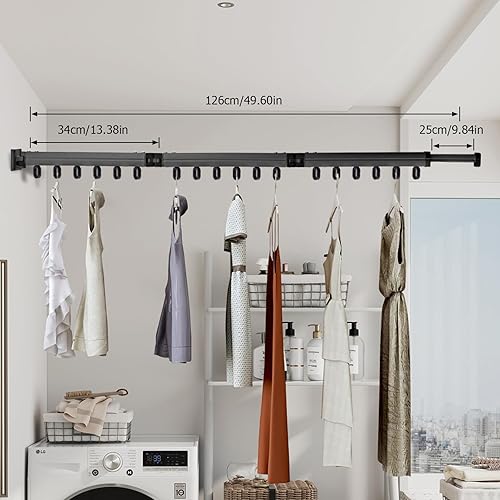 Miniatura 2 de JiGiU Tendedero de secado de ropa montado en la pared, ahorrador de espacio, estante de secado retráctil, estante para colgar ropa, estante de ropa