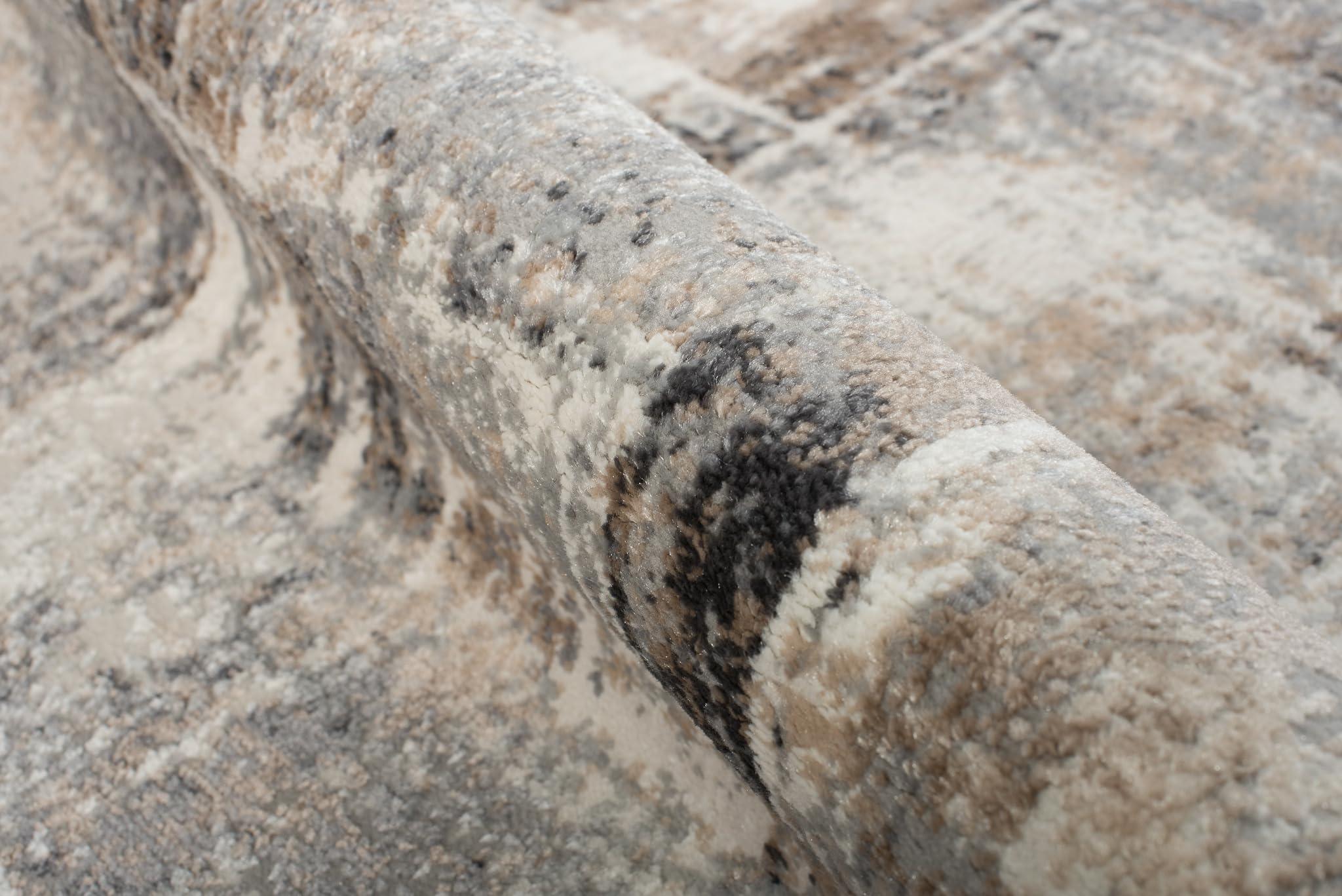 Tapiso Valley dywan z krótkim włosiem, nowoczesny, abstrakcyjny, szary, beżowy, kremowy, wielokolorowe linie, nakrapiane, do salonu, sypialni, 300 x 400 cm