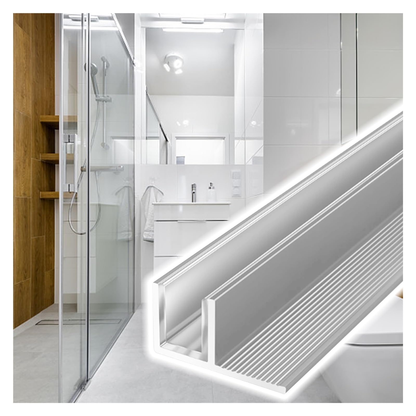 Profil en aluminium en forme de F : rail fixe recoupable pour cabine de douche