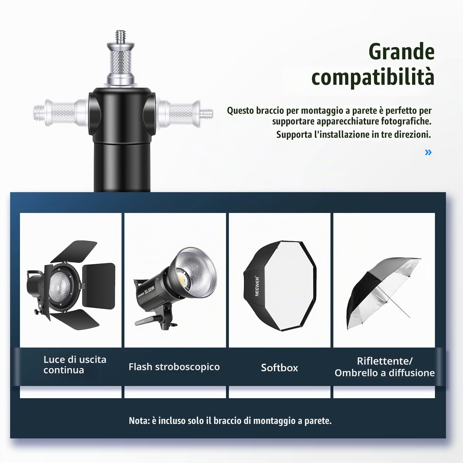 Neewer 2pz Braccio Asta di Supporto Triangolare per Montaggio a Parete di Strobi Monoluci Softbox Ombrelli Riflettori ECC, Flessibile Rotazione a 180°, Lunghezza Massima di 180cm (Nero)