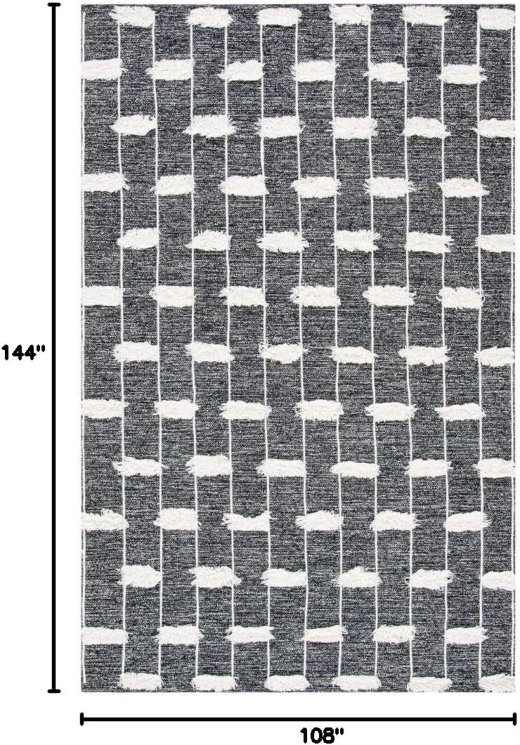 SAFAVIEH Striped Kilim Collection 9' x 12' Black/Ivory STK508Z Handmade Flatweave Cotton Area Rug