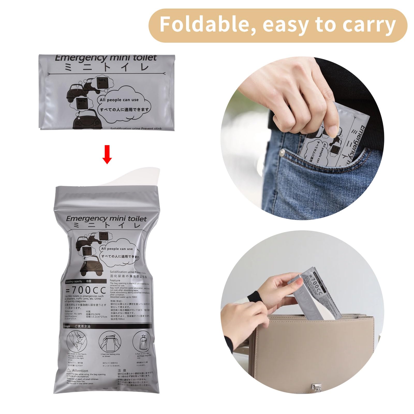 FREEBLOSS 100 Stück Einweg Pipibeutel Tragbare Urinbeutel Notfalltoilette Für Patienten Erwachsene Fahrer Reisen Outdoor Camping Roadtrip (Fassungsvermögen 700 ml)