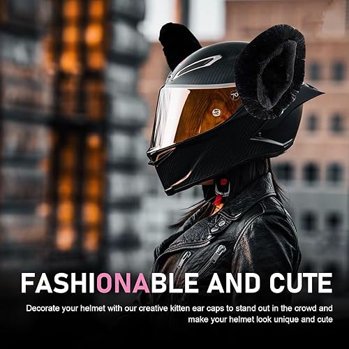Miniatura 6 de 2 piezas de decoración de casco con orejas de gato, divertidas orejas de gato de felpa para casco, decoración de orejas de gato suave autoadhesiva,