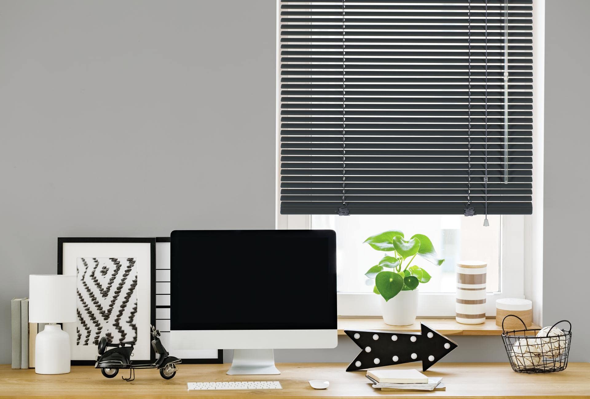 Deco Company, 23-3130 Veneziana in Alluminio con Fissaggio a Morsetto, Per privacy, protezione da luce e sole, Kit di montaggio incluso, Oscurante in alluminio, Ardesia, 80 x 220 cm (LxA)