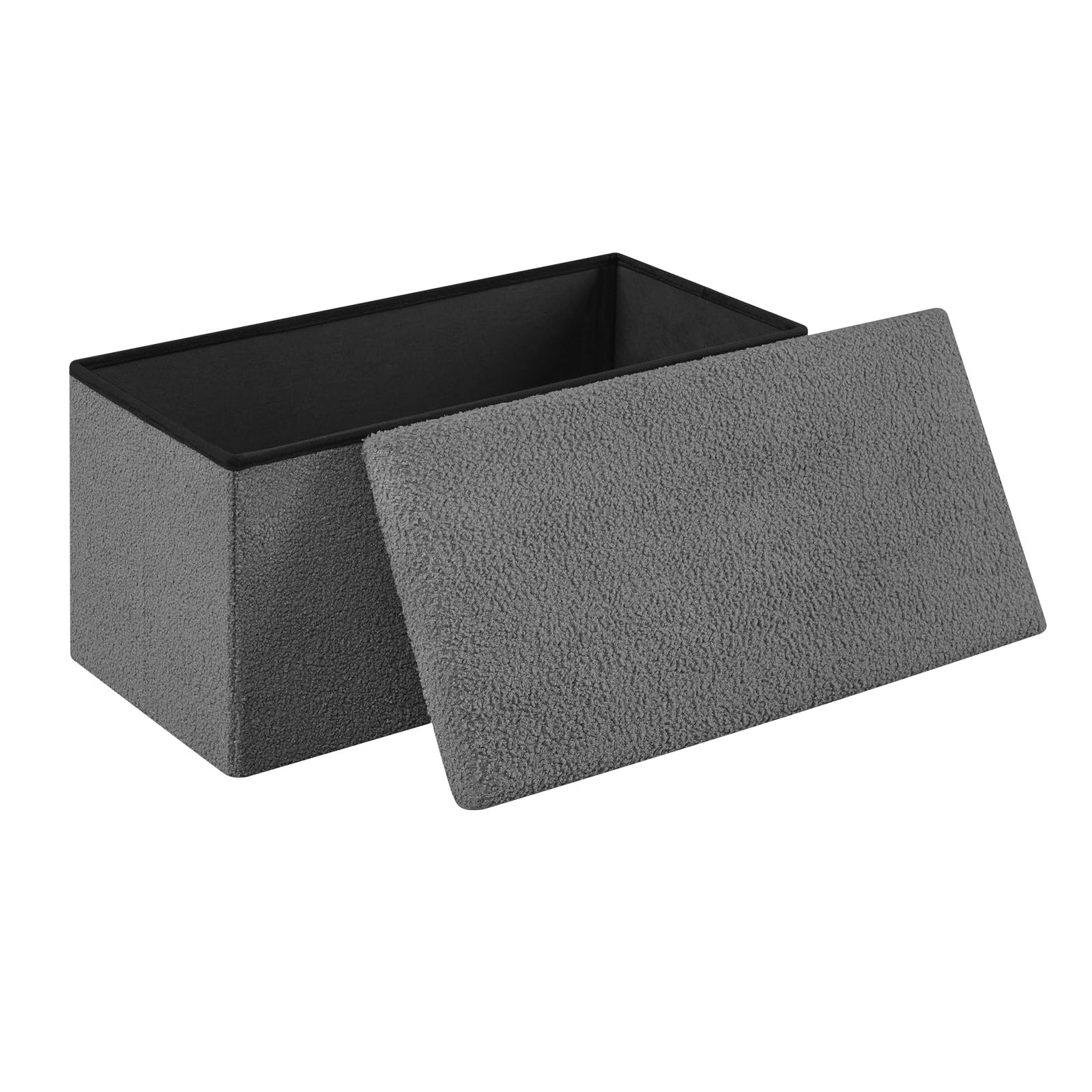 WOLTU Taburete Almacenaje Plegable, Baúl Almacenamiento, Taburete Puff Reposapiés para Sofá y Cama, con Tapa Extraible, Tapizado en Tela Polar Teddy, 80 L, 76x38x37 cm, Gris Oscuro