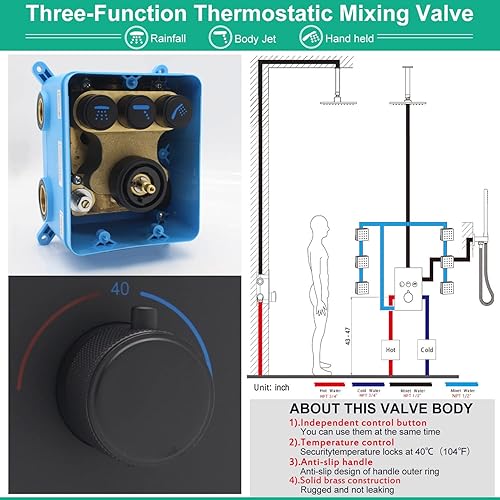 Miniatura 5 de Sistema de ducha de baño con chorros de cuerpo de encendidoapagado con botón de ducha con grifo de ducha montado en la pared de 16 pulgadas y