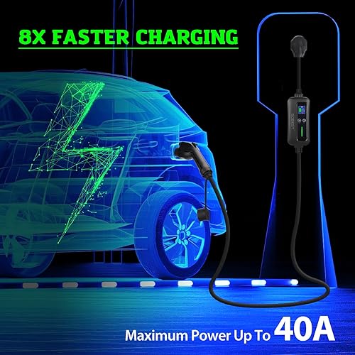 Miniatura 2 de Cargador EV de nivel 2 (40 amperios, 110-240 voltios, cable de 16.5 pies), cargador portátil para vehículos eléctricos EV para interiores y