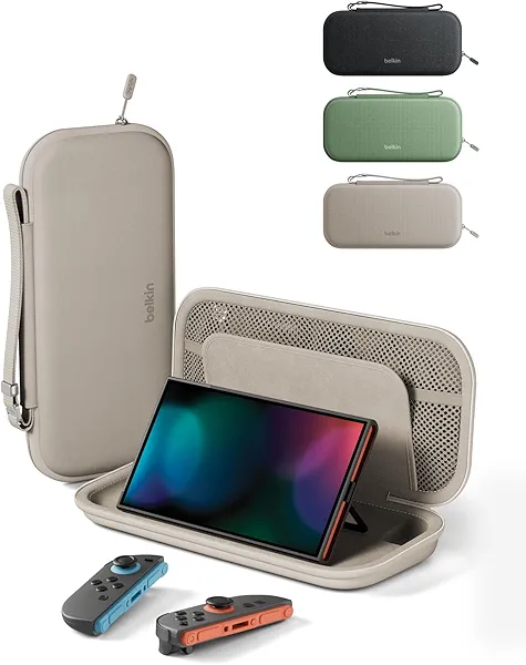 Belkin Carrying Case for Nintendo Switch 2, Travel Bag w/AirTag Holder & Game Card Storage Pocket Portable Lightweight Protective Carrying Case w/Hard Shell, Gaming Essentials - Sand