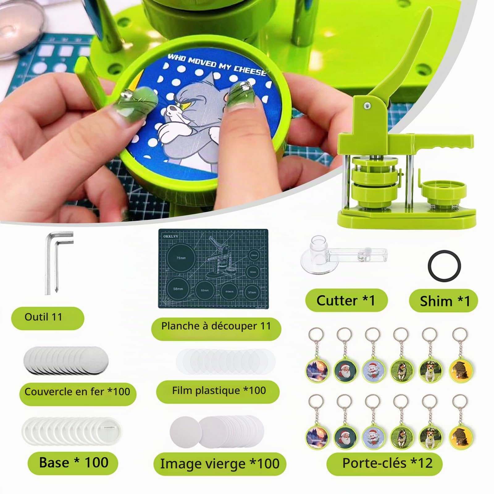 Fabricant De Badges, Mise à Niveau Du Bouton Rotatif Presse Badge Maker DIY Boutons 37 Mm Revers Machine Badge Maker Machine Kit Avec 417 Pièces Bouton Pièces Cercle Cutter Porte-Clés