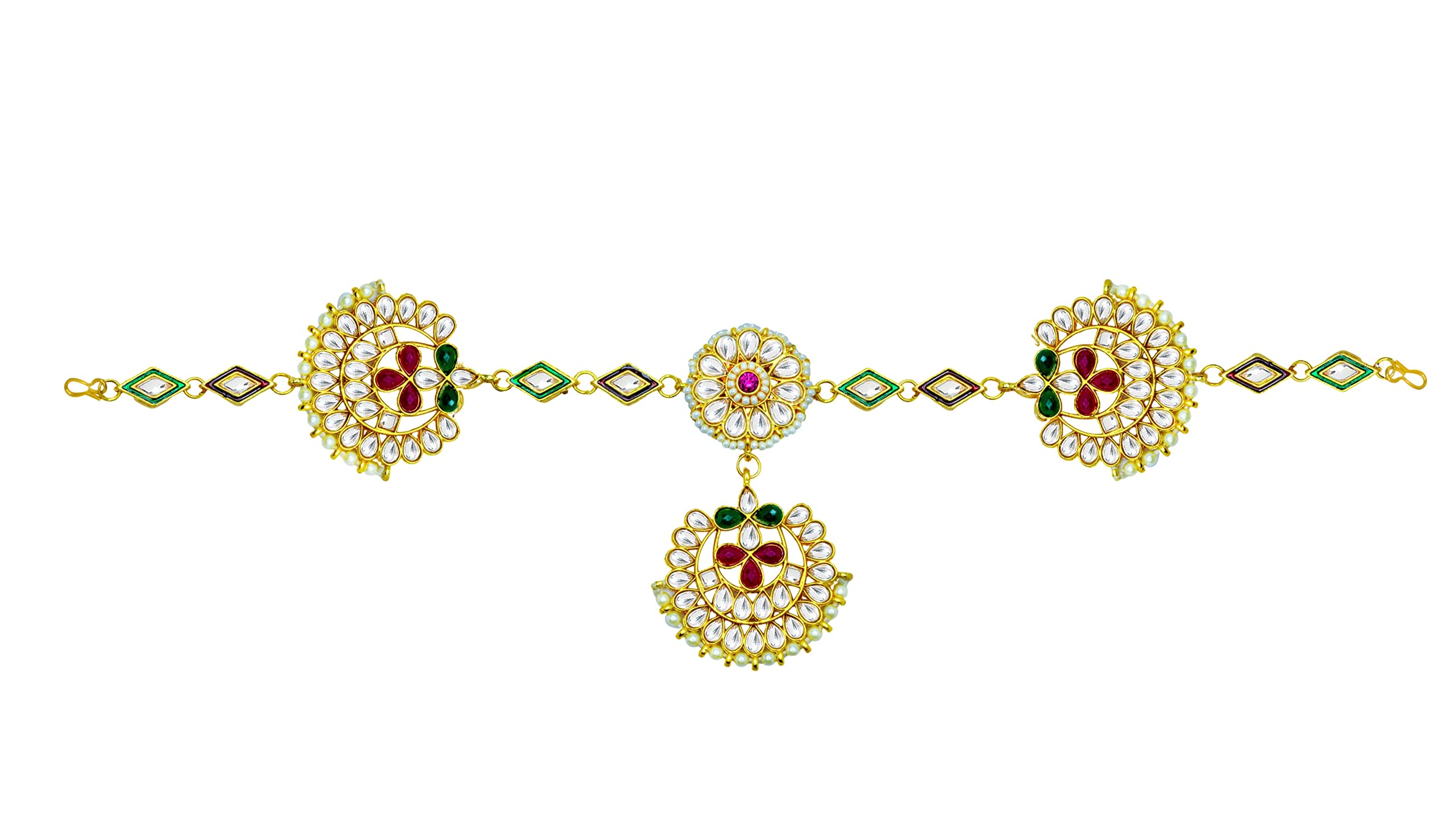 Kyoot Jewels Kundan, Ruby & Emerald Stones Studded Mattha Patti Gold Plated Traditional SheeshFul Bridal Maang Tika for Women and Girls (gold Plated) (Kundan Mattha patti) (B09Z6FRKJS) Amazon Price History, Amazon Price Tracker